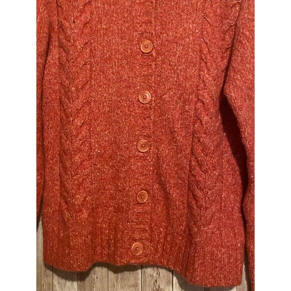 Women's L.L. Bean Wool Blend Button Up Collar Cardigan Cable Knit Sweater Medium - Picture 4 of 9